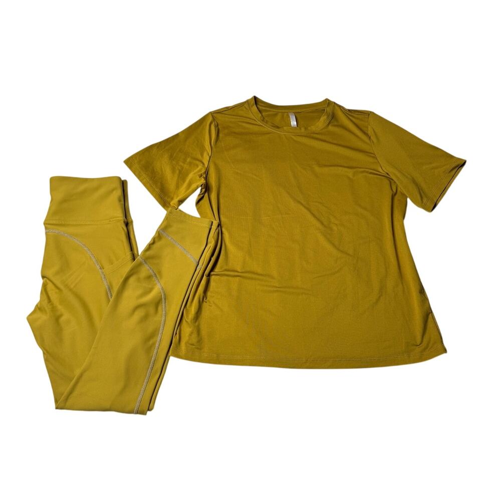 Fabletics Matching Workout Set High Waisted Leggings Top Mustard Yellow Small
